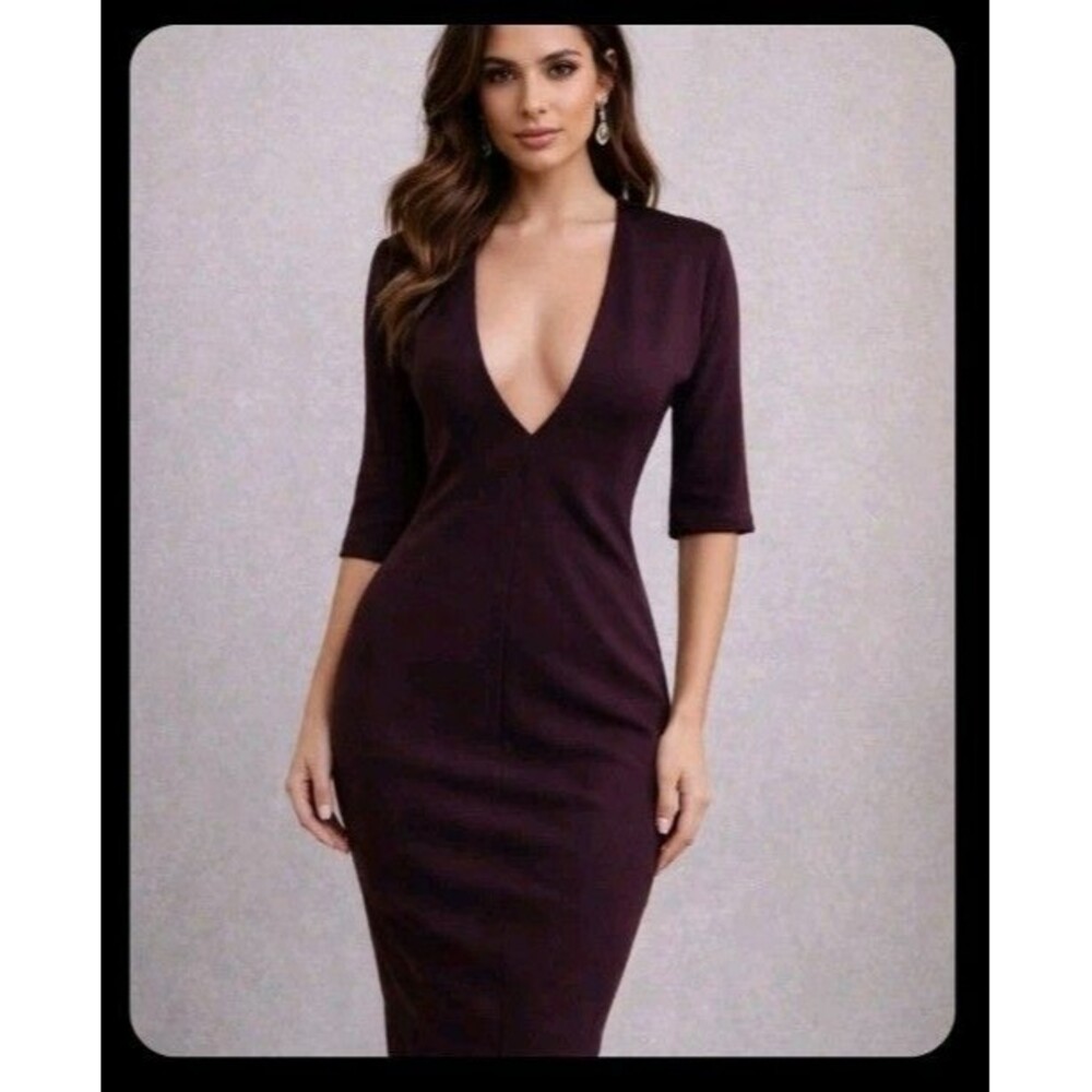 Babaton Dress Size 6 Purple Deep V Neck Back Zip Rayon
